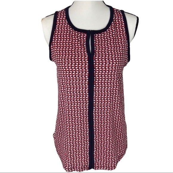 Liz Claiborne Sleeveless Top Keyhole Neckline Career Casual Mod Print Blouse - Picture 1 of 9